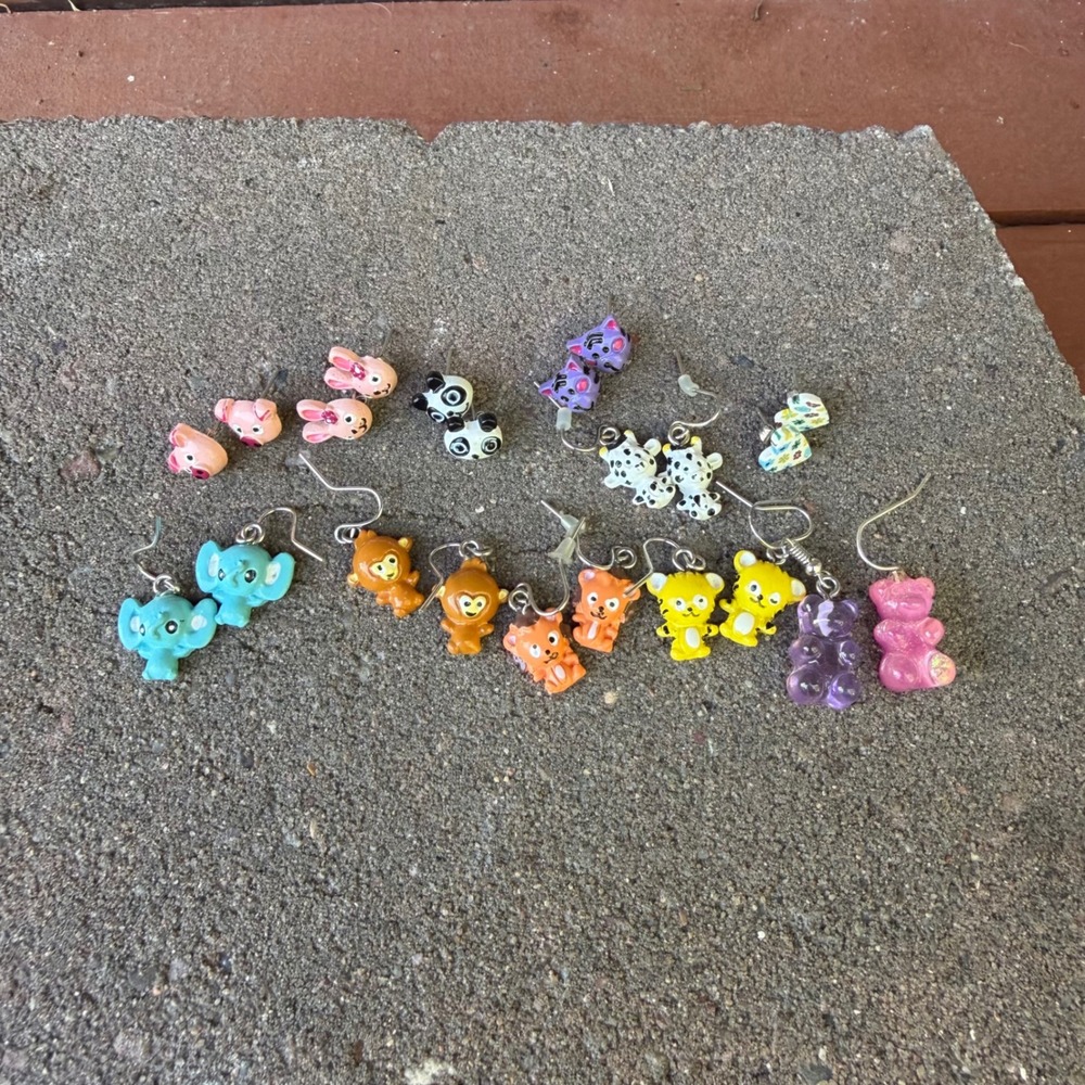 Animal Earring Lot‎ 11 Pairs Multicolor Resin Stud Dangle Kidcore Kawaii Novelty